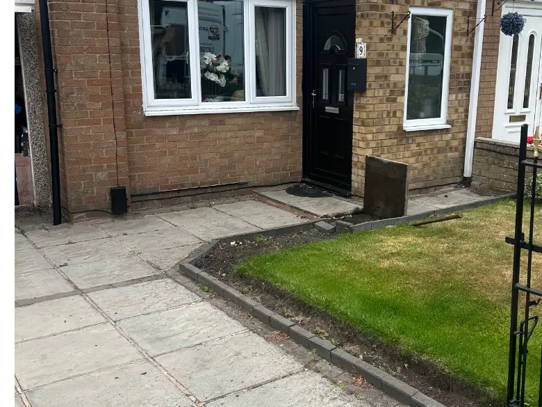 Before: Bare lawn to porcelain and turf - S P Groundworks & Driveways